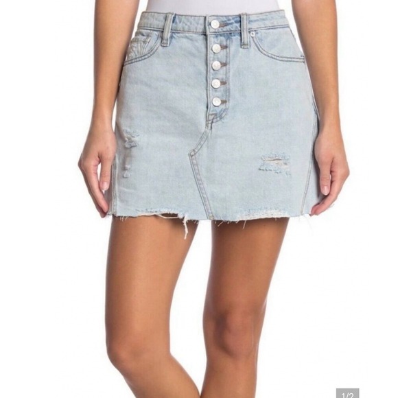 We The Free Dresses & Skirts - We‎ The Free Free People Light Wash Distressed Button Fly Denim Mini Skirt 24